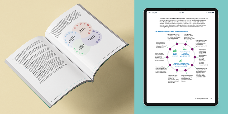 Open spread of the government's integrated review and how it would look on a tablet.